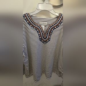 Blue and White Relaxed Embellished Tunic